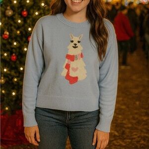 Loft Blue Sweater with Llama Design